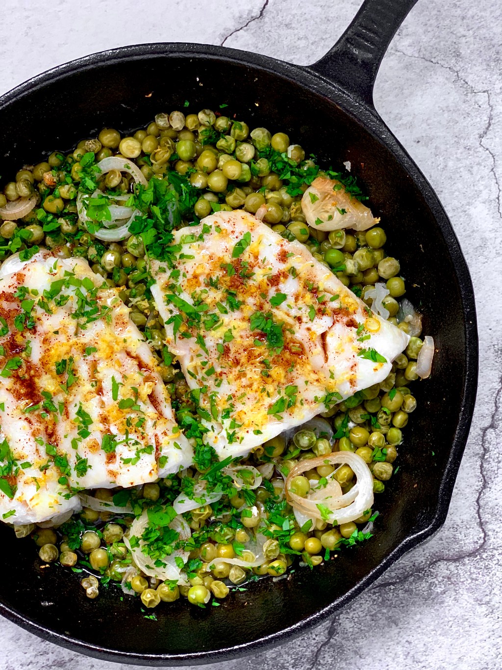COD WITH WINE ROASTED PEAS & BROWN&nbsp;BUTTER