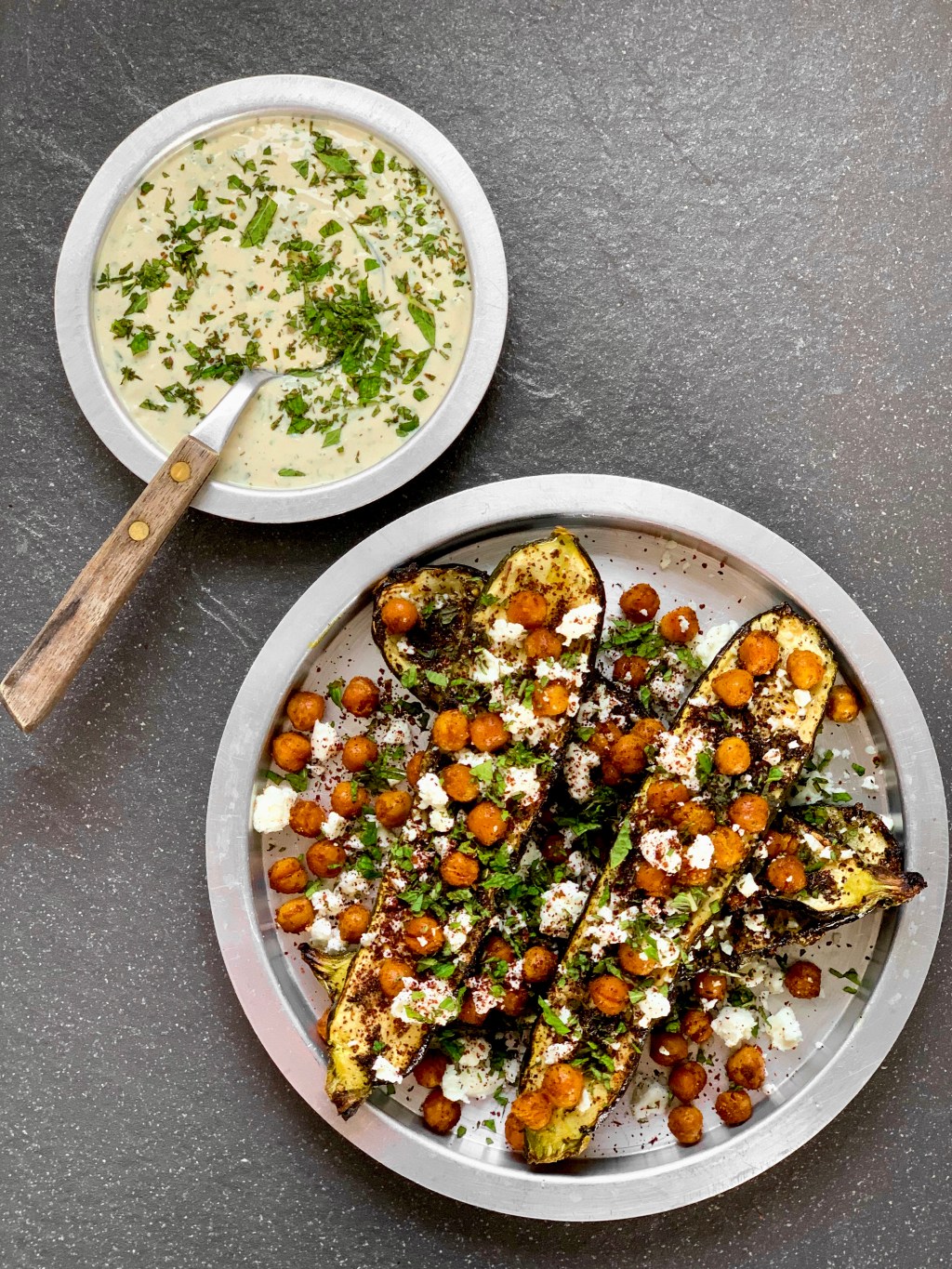 COURGETTES WITH BAKED CHICKPEAS, FETA & MINT&nbsp;YOGURT