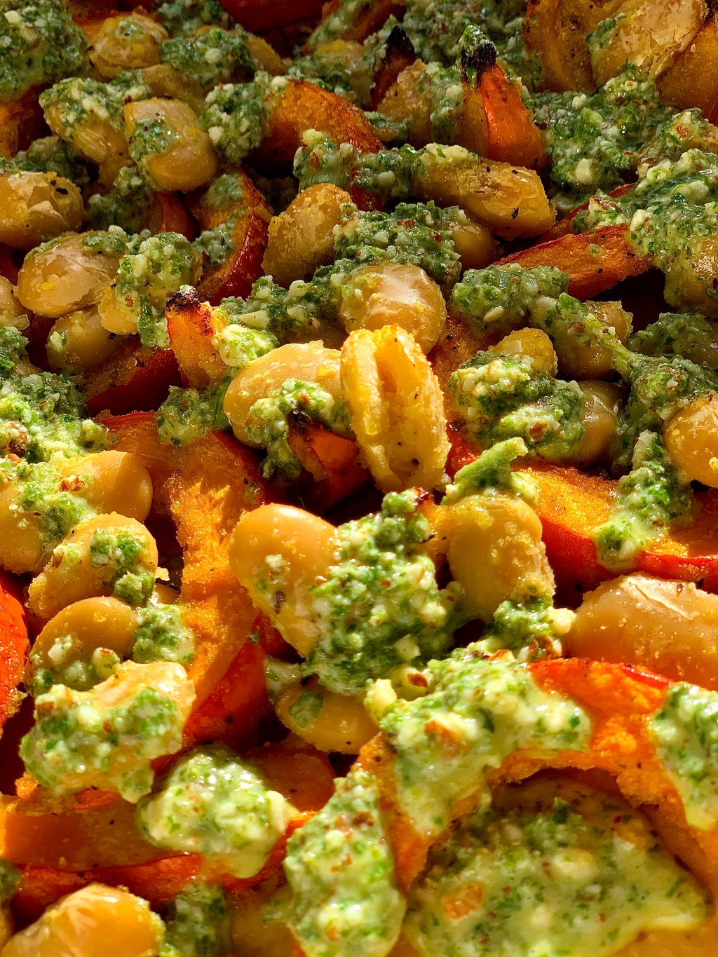 ROAST PUMPKIN & BUTTERBEANS WITH SAGE & GOATS CHEESE&nbsp;PESTO