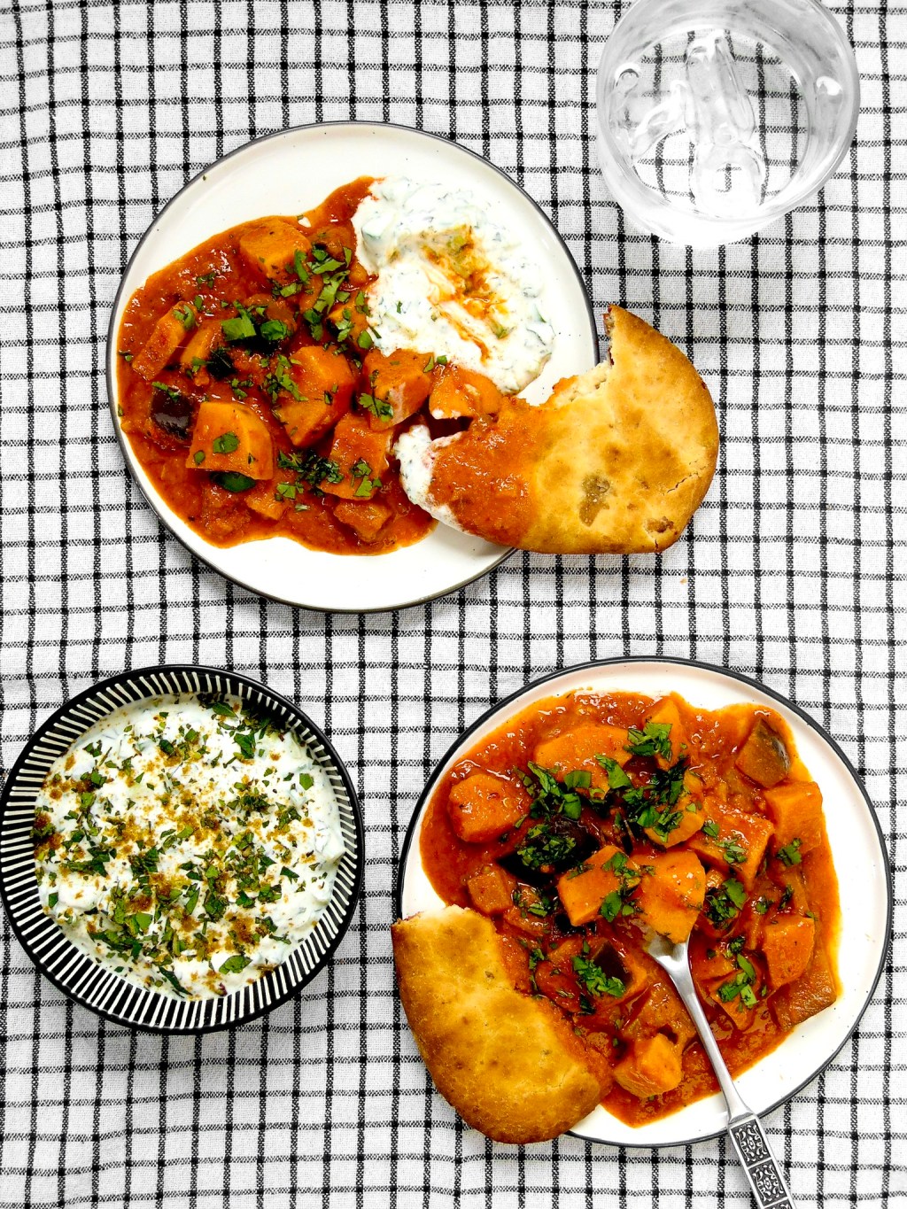 AUBERGINE & SWEET POTATO CURRY WITH COCONUT&nbsp;RAITA