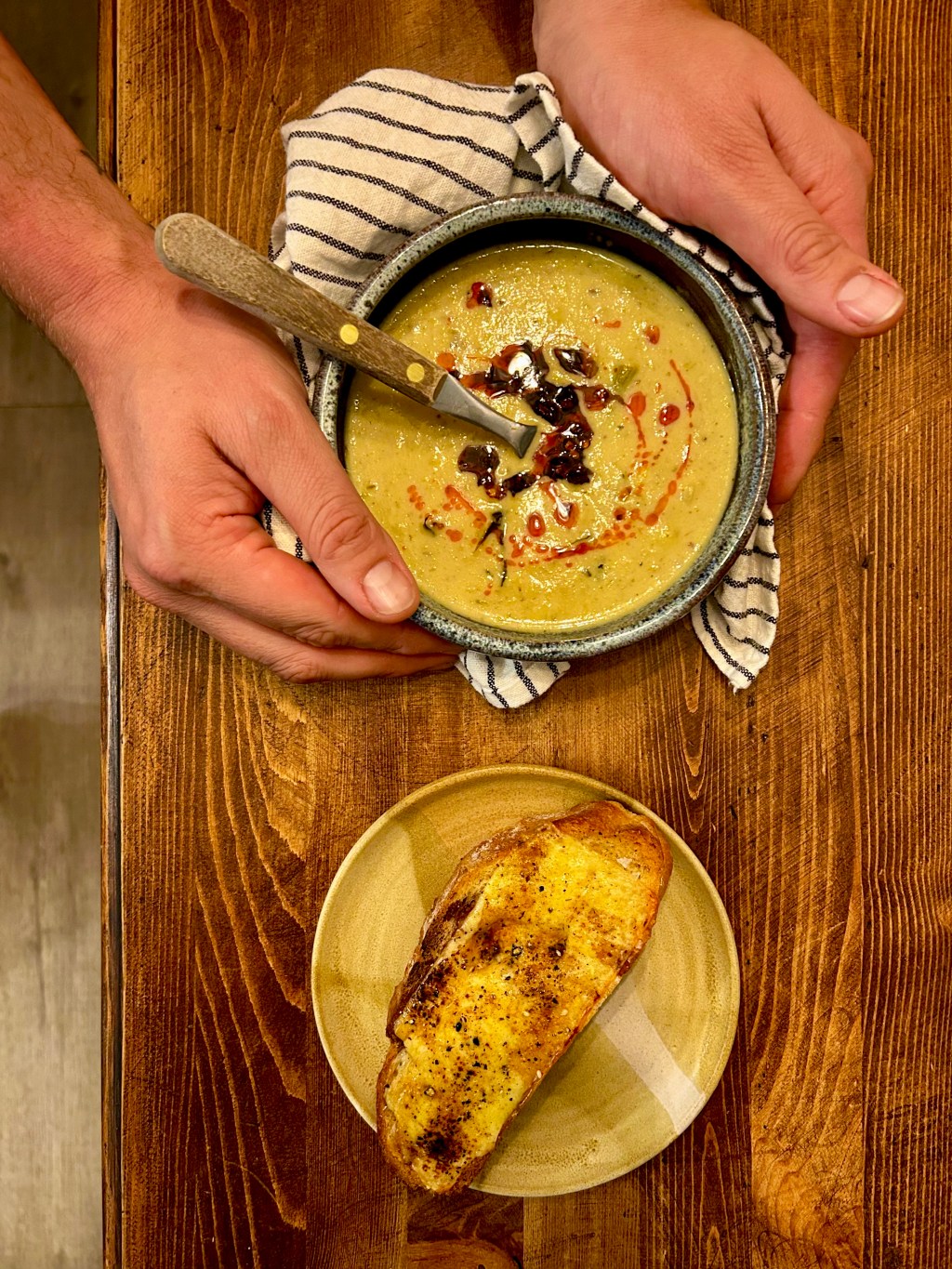 ROAST CAULIFLOWER AND CHEDDAR SOUP WITH CHILLI CRISP&nbsp;OIL