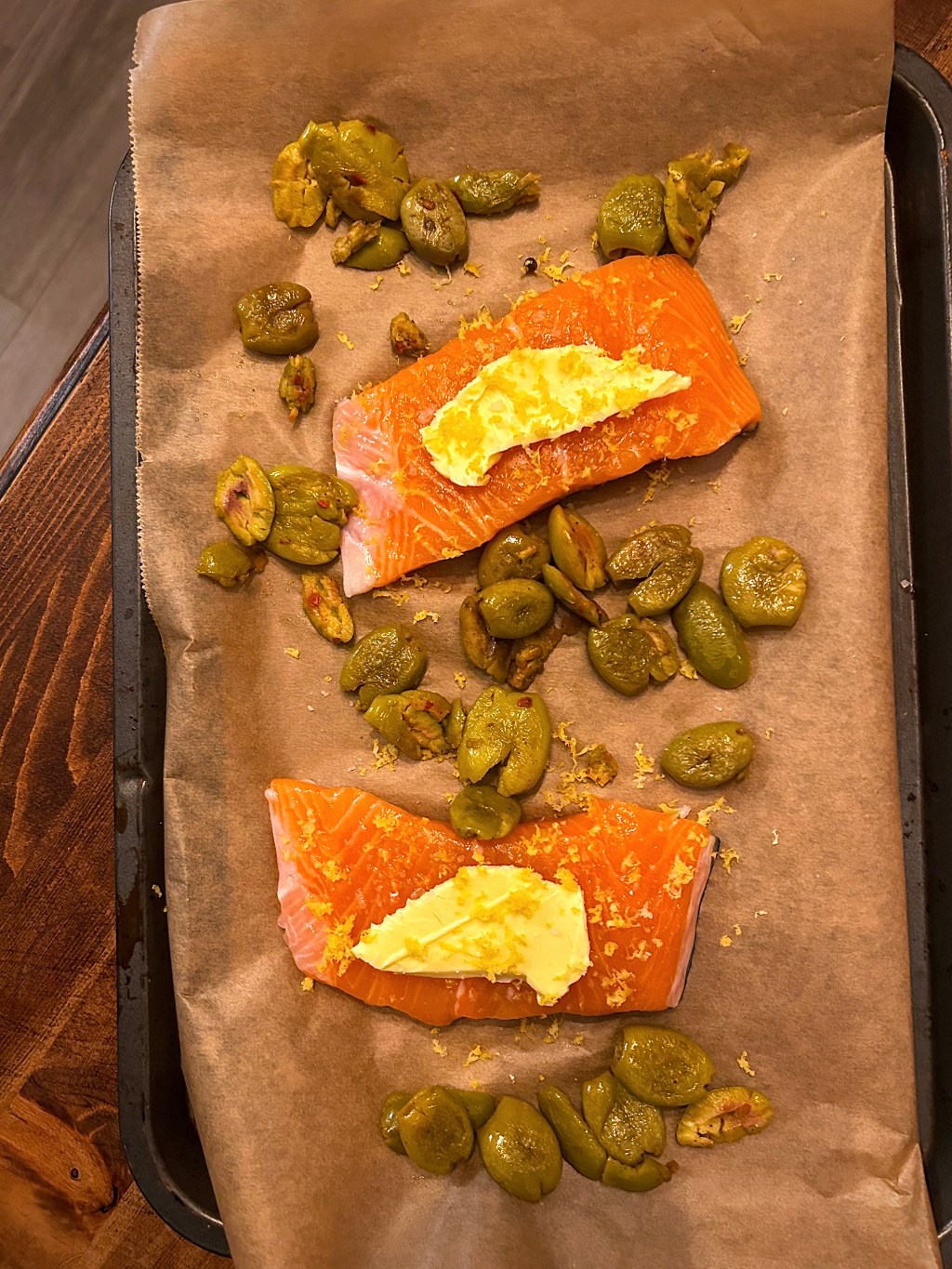 SLOW(ISH) ROAST SALMON WITH BUTTER AND CRUSHED&nbsp;OLIVES